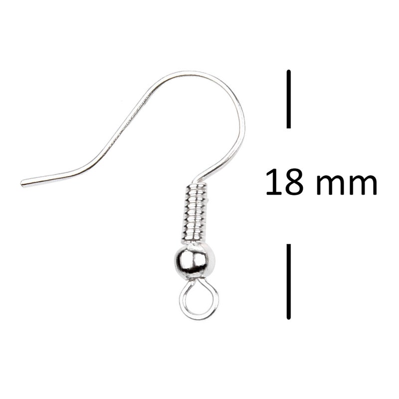 Eco-Fused 18mm Earring Hooks - 200 pcs - Coil and Ball Style Nickel-Free Ear Wires - Silver-Plated Steel- Great for DIY Earrings (18mm Earring Hooks - 200 pcs, Silver Color) - Image 2